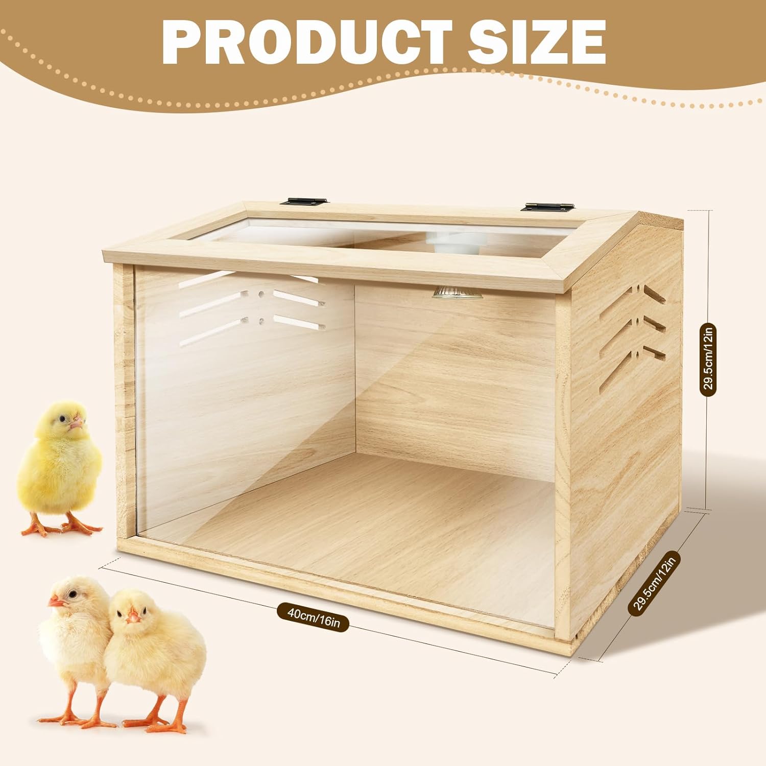 Chicken Brooder Box for Chicks & Quail with 3 Absorbent Pads, Feeder and Waterer - Adjustable Temperature Control Brooding Box for Small Chicken Coop & Quail Cage (15.7x12x12 Inches)
