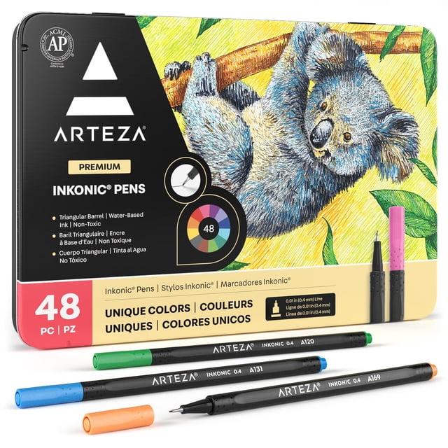 Set de 48 Plumas Fineliner ARTEZA Inkonic con Tinta a Base de Agua de 0.4 mm