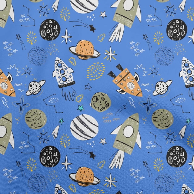 oneOone Cotton Flex Medium Blue Fabric Galaxy Fabric For Sewing Printed Craft Fabric By The Yard 40 Inch Wide