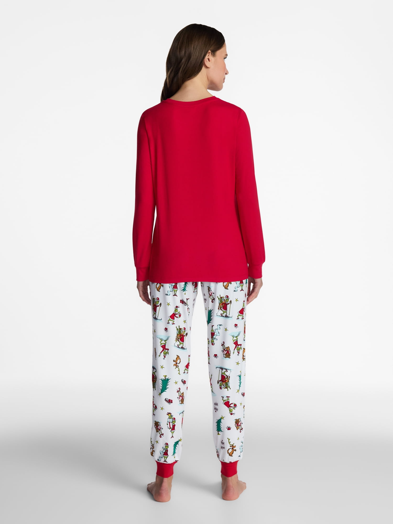 Dr. Seuss Grinch Women's Matching Family Pajamas Top and Pants Set, 2-Piece, Sizes S-3X