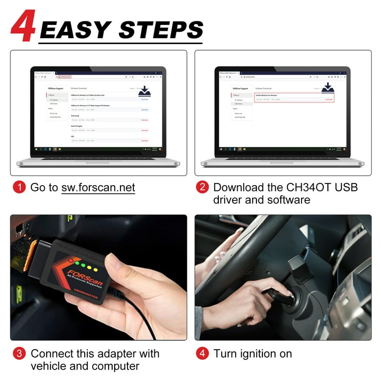 OBDMONSTER ELM327 OBD2 Adapter Compatible with F150 F250 and More, for  FORScan MS/HS CAN Automatically Switch, OBDII Diagnostic Scanner via USB  for
