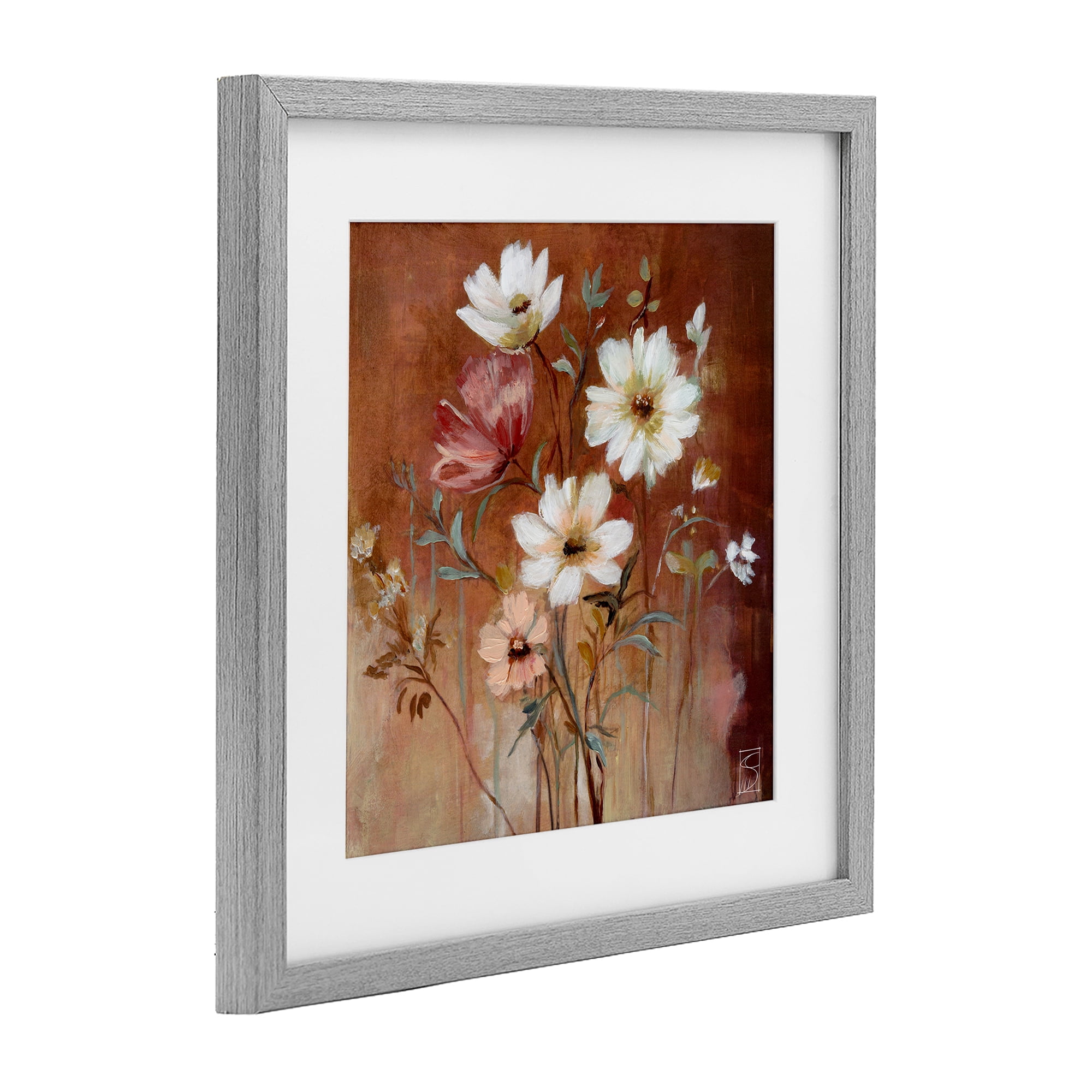 Mocha Flowers Collection Gray Framed Print Under Glass, design by Sara Culpepper