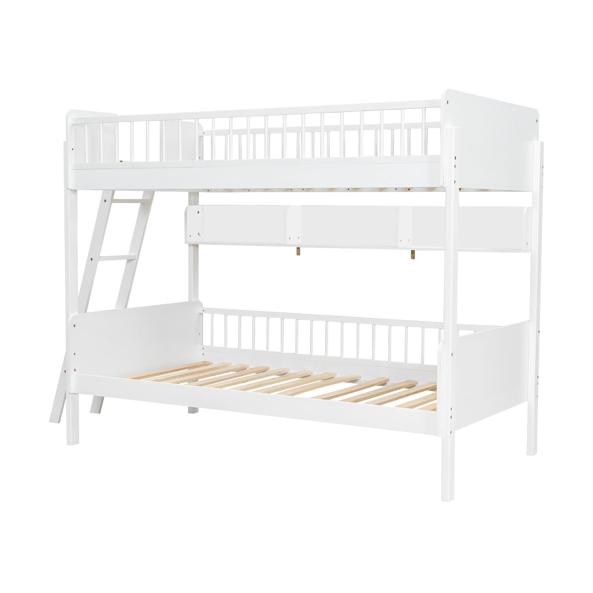 Euroco Wood Twin Size Bunk Bed with Storage Shelves, White