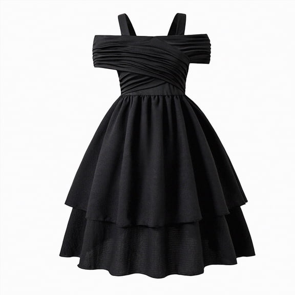 Kogui Princess Dresses for Girls Flower Girls Dress Wedding Satin Dresses Princess Birthday Party Prom Ball Gown Size 7-8 (Black,7-8 Years)