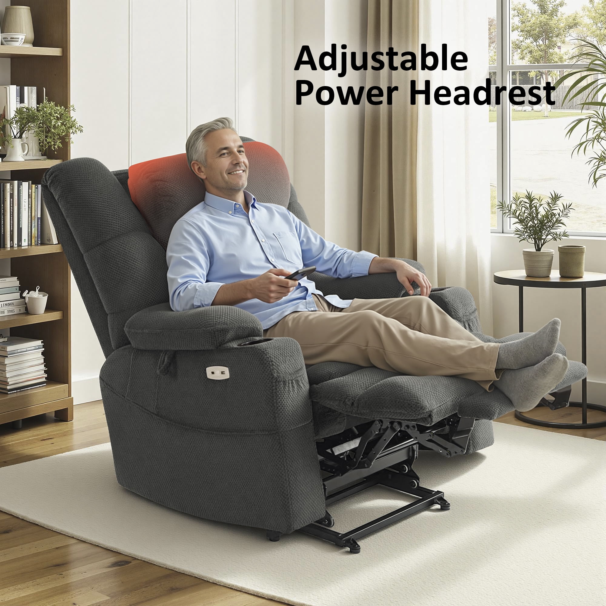MCombo 27.2'' Extra Wide Triple Motor Power Lift Recliner for Elderly, Sleep Recliner Sofa with Adjustable Headrest, Fabric, Grey