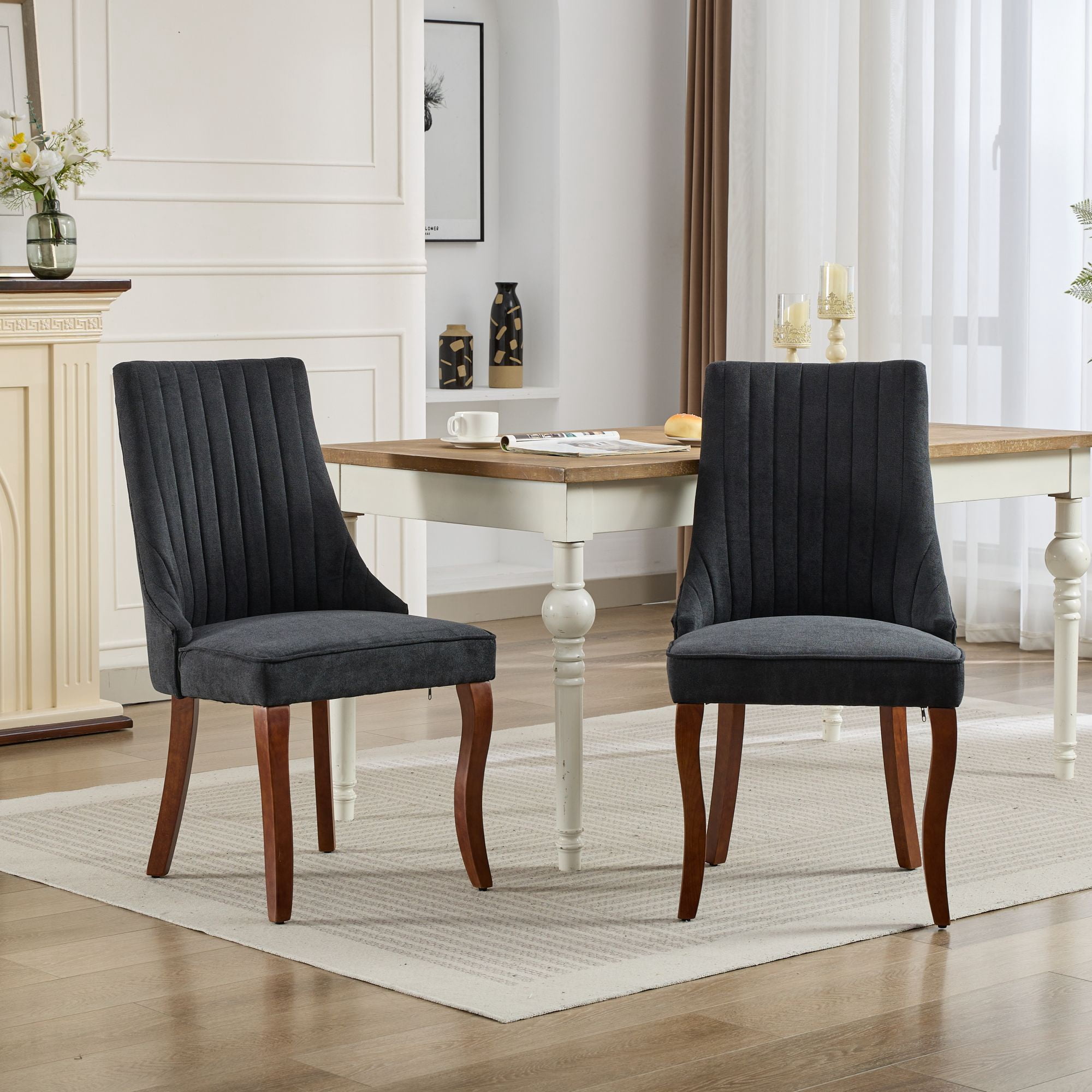 Dining Chairs Set of 4, PAPROOS Velvet Upholstered Dining Chairs, Farmhouse Accent Chair Side Chair with High Backrest and Solid Wood Legs, Kitchen Chair for Dining Kitchen Living Room, Black