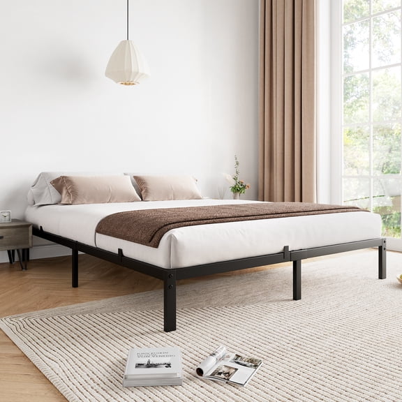 Flarhetoric 10-Inch Queen Metal Platform Bed Frame with Under-Bed Storage, Heavy Duty Noise-Free Support, No Box Spring Needed, Easy Assembly - Black, 10 INCH QUEEN