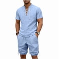 thumbnail image 2 of SOOMLON Mens 2 Piece Short Sets Big and Tall Henley Linen T Shirts Side Tie Jogger Shorts Summer Beach Outfits Sets, 2 of 9