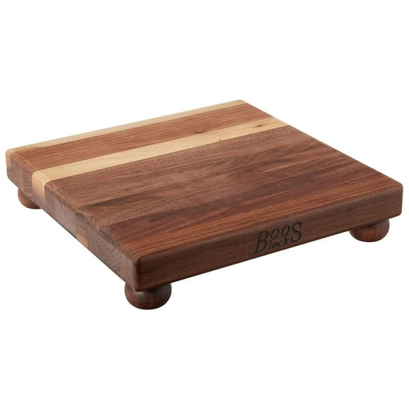 John Boos B Series Square Wood Cutting Board with Feet, 12" x 12", Walnut