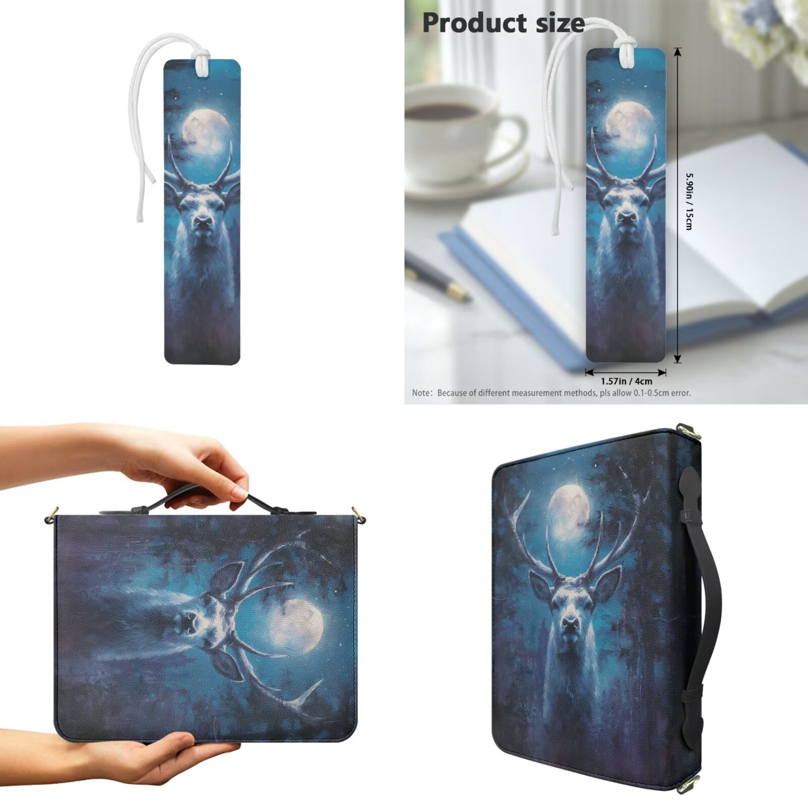 Kuiaobaty Deer Moon Print Bible Cover for Women Men Church Bible Bag Church Bag with Leather Bookmark Lightweight Bibles Study Accessories with Handle for Church, Blue