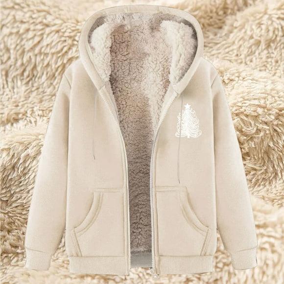 Amzcrzy Fleece Jacket Women Women's Fashionable Printed Fleece Hooded Sweatshirt Jacket Womens Fleece Jacket Winter Jackets for Women Women's Christmas Tops Jackets for Women