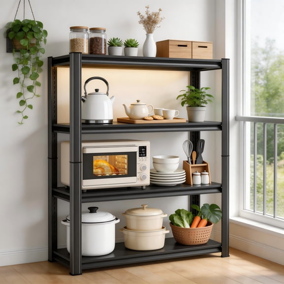 44''H Metal Garage Shelving, 4-Tier Heavy Duty Shelving Unit, Adjustable Garage Storage Shelves, Utility Rack Shelf for Industries, Warehouses, Basement(Black, 44''H*24''W*12''D, 4 Tier)