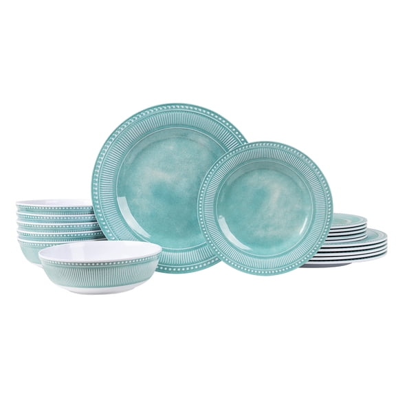 Sunlit Melamine Dinnerware Set of 18 Pcs, Dinner Dishes Set for Indoor and Outdoor Use, Melamine Plates and Bowls Set for 6, Dishwasher Safe, Lightweight Unbreakable, BPA Free, Green