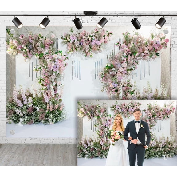 7x5ft Wedding Flowers Backdrop, Floral Decoration Fresh Flowers Background for Wedding Photoshoot Birthday Party Reception