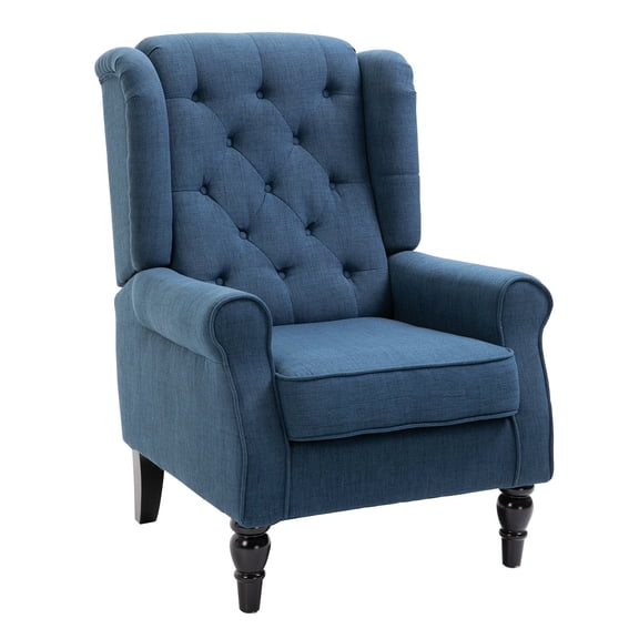 Mid-Century Modern Accent Chair, High Wingback Reading Chair with Button-Tufted Fabric Upholstery and Wood Legs, Living Room or Bedroom