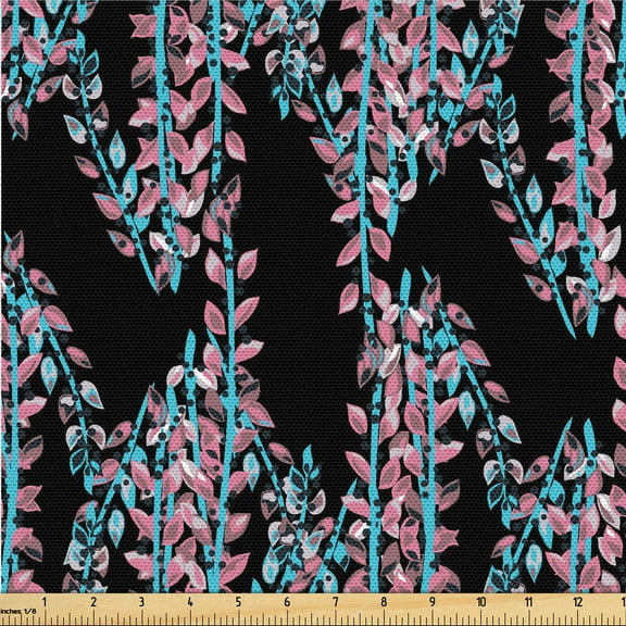 Ambesonne Ivy Leaves Fabric by the Yard Upholstery, Modern Fantasy Leaves, 1 Yard, Aqua Pastel Pink