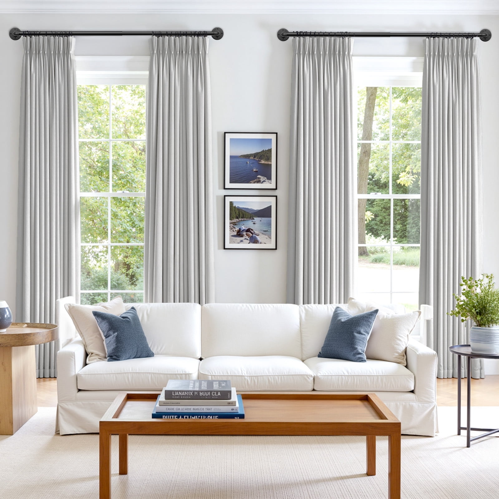 1 Inch Industrial Adjustable Curtain Rod for Windows 48 to 86,Indoor/Outdoor Pipe Wrap Around Curtain Rod