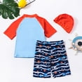 thumbnail image 5 of Gubotare Kids Swimsuit Toddler Boys Sea Print Rashguard Swimsuit Kids Short Sleeve Shirt Trunks Swimwear Bathing Suit with Hat 3Pcs Sets Size 12M-9 Years (Orange,18-24 Months), 5 of 9
