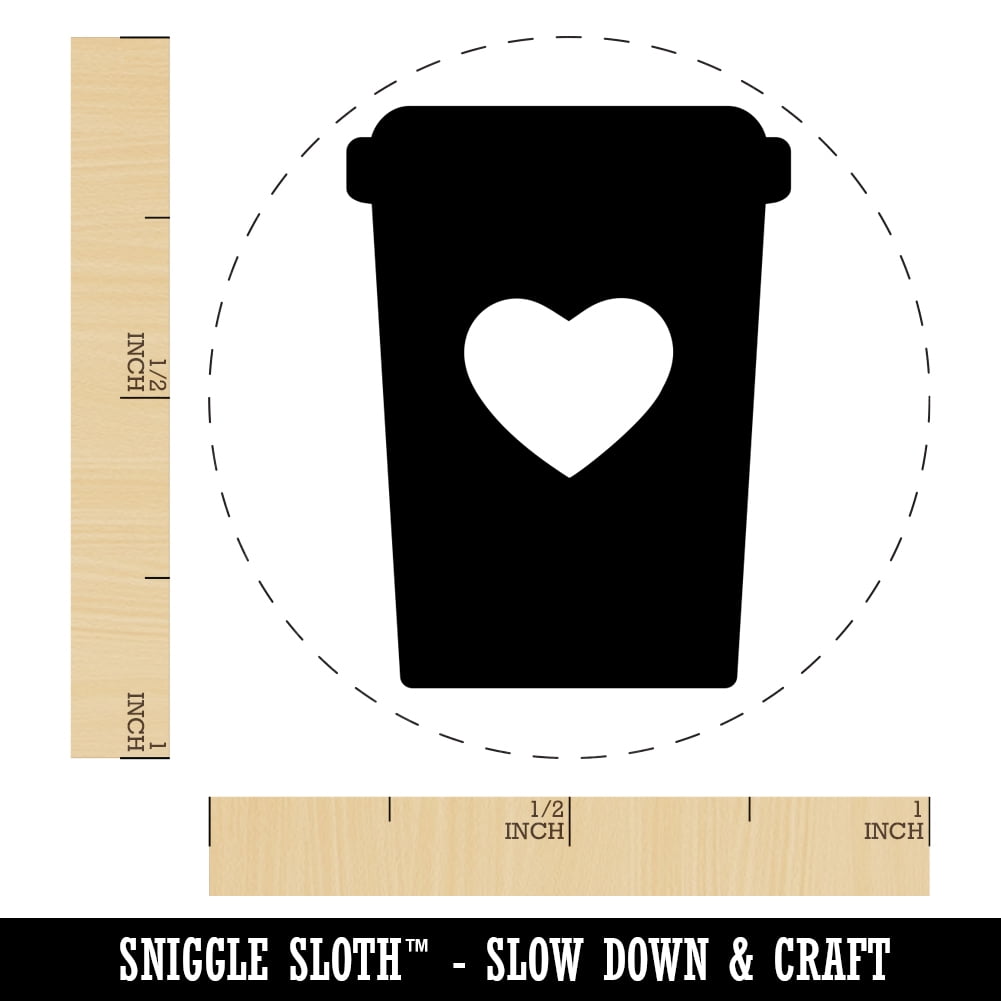 Coffee Cup Carafe with Heart Self-Inking Rubber Stamp Ink Stamper - Pink Ink - Medium 1 Inch