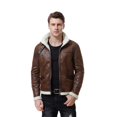 thumbnail image 1 of AOWOFS Chaqueta de piel sintética para hombre, color marrón, estilo bomber, ante de piel de oveja, cuello alto, 1 of 5