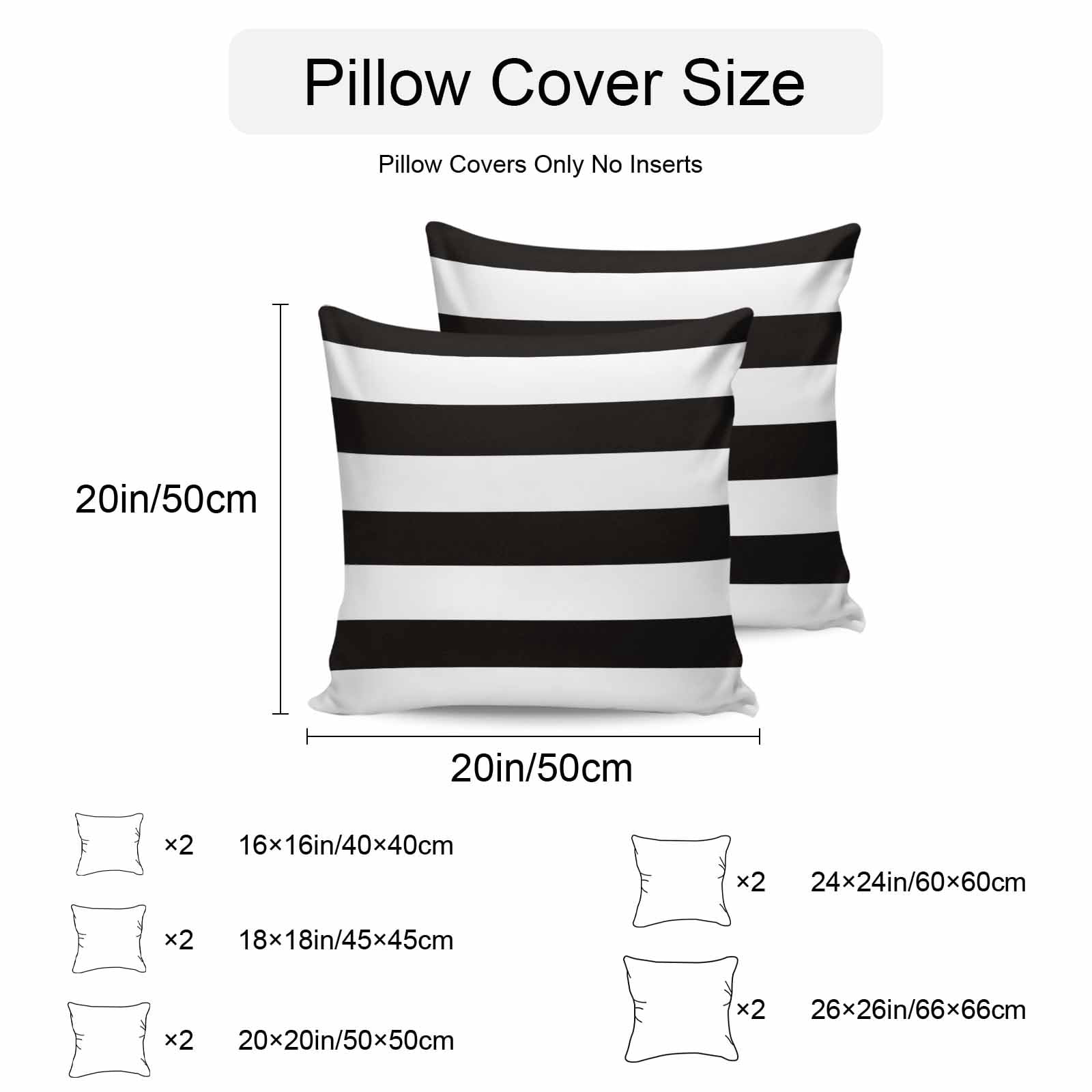 Simple Stripe Outdoor Pillow Covers Set of 2 Black and White Waterproof Throw Pillow Case Decorative Square Cushion Cover for Patio Couch Garden Balcony, 26"x26"
