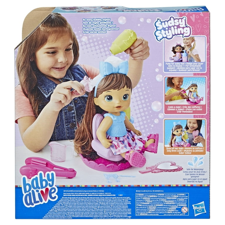 Baby Alive Sudsy Styling Doll, 12-Inch Toy for Kids 3 and Up, Salon Baby Doll  Accessories, Bubble Solution, Blonde Hair - Baby Alive