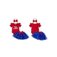 thumbnail image 2 of BemeyourBBs Toddler Baby Girl My First 4th of July Outfits Patriot Independent Summer Clothes 0 3 6 9 12 18 Months Letter Star Print Ruffle Short Sleeve Romper and Tulle Tutu Skirt Headband Set, 2 of 9