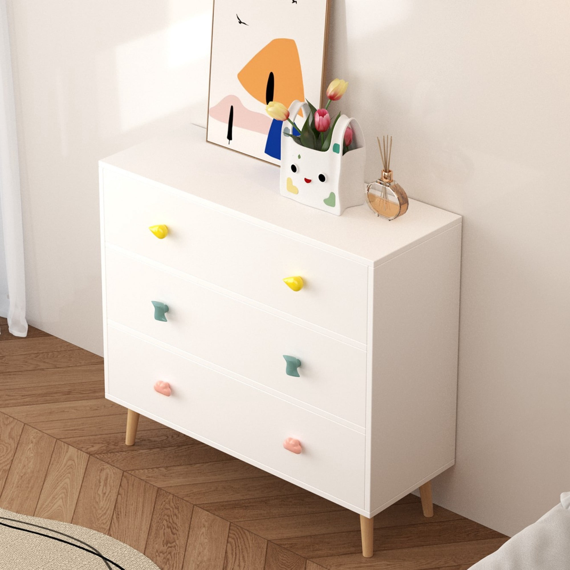 Jopath 3 Drawer Dresser Kids Nightstand Modern Wood Chest of Drawers or Living Room,Nursery,Bedroom,White03