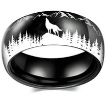 1PC Wolf Ring -Unique Outdoor Pattern, Durable Stainless Steel, Fashionable MensSSSORY -Sleek Black Silvery Color Finish,Black Color,10