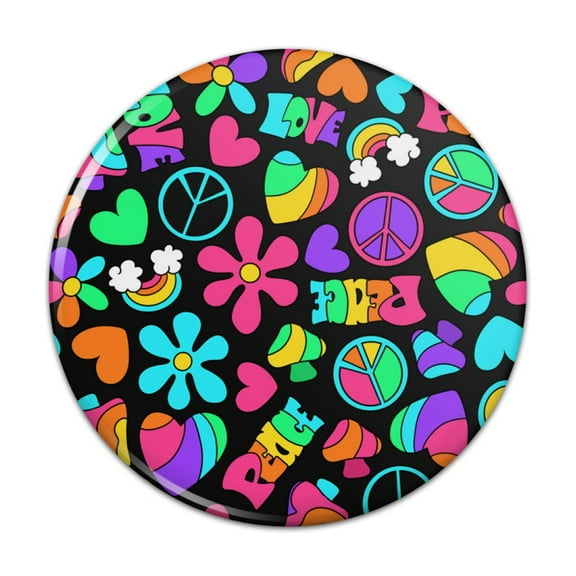Groovy Hippie Peace and Love Pattern Pinback Button Pin