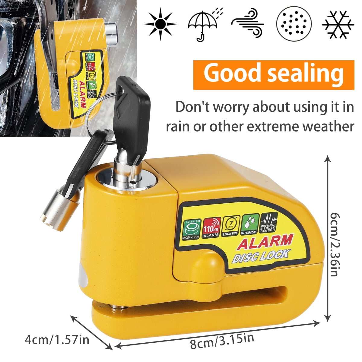 Motorcycle Alarm Disc Brake Lock Anti-theft Motorbike Alarm Padlock 110dB Alarm Sound Security Wheel Disc Lock with Reminder Cable for Motorcycles Bicycles Bikes