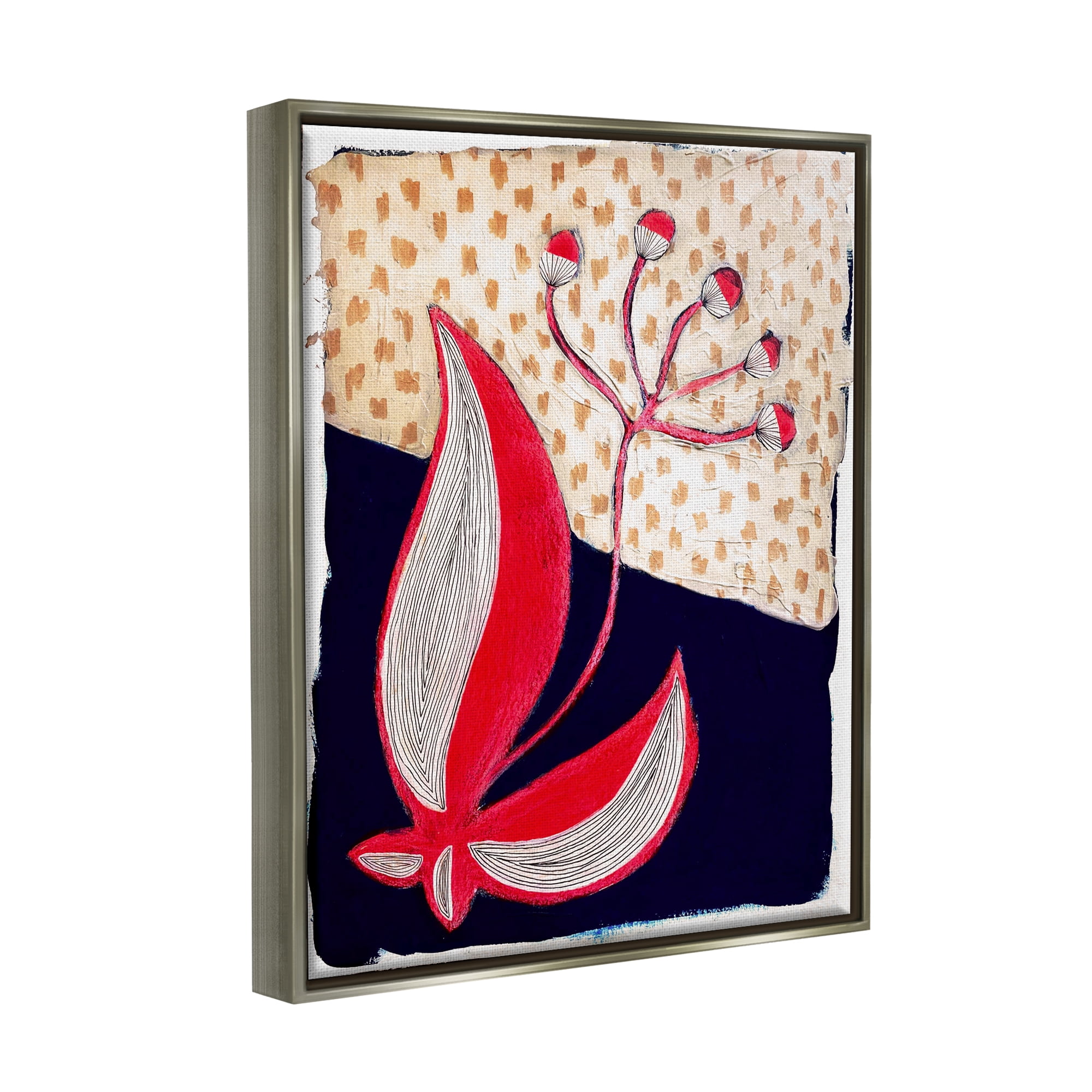 Stupell Industries Abstract Boho Flower Botanical & Floral Painting Gray Floater Framed Canvas Art Print Wall Art, 25 x 31