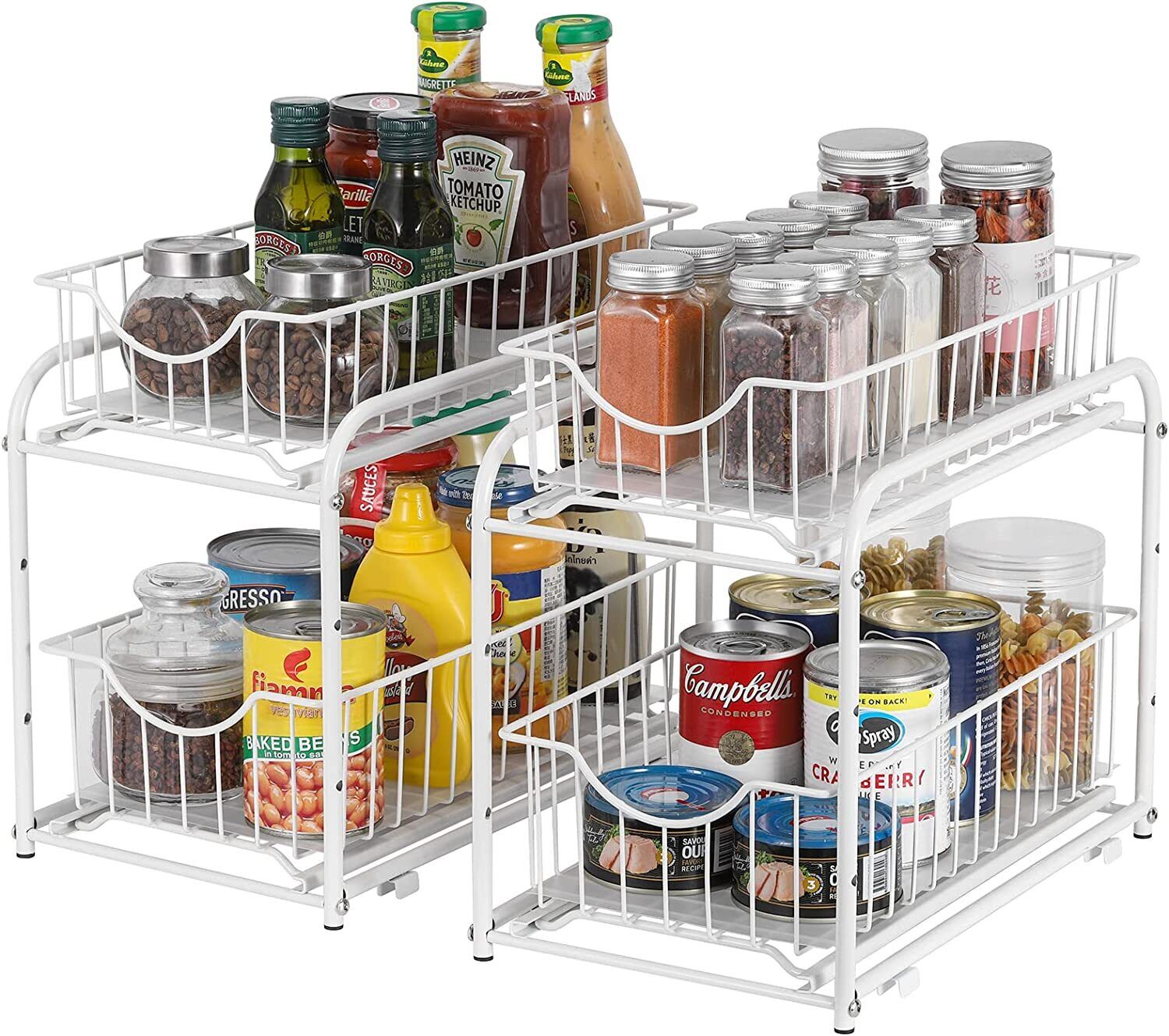 2 Tier Under Sink Basket Organizer Stackable with Sliding Storage