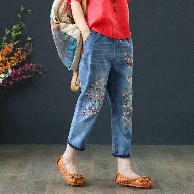 WILLBEST Pantalones Mujer Pantalones Vaqueros de Cintura Alta para Mujer, Casuales, Cómodos, Elásticos, Con Detalle de Bordado para Uso Diario. 786 Chica