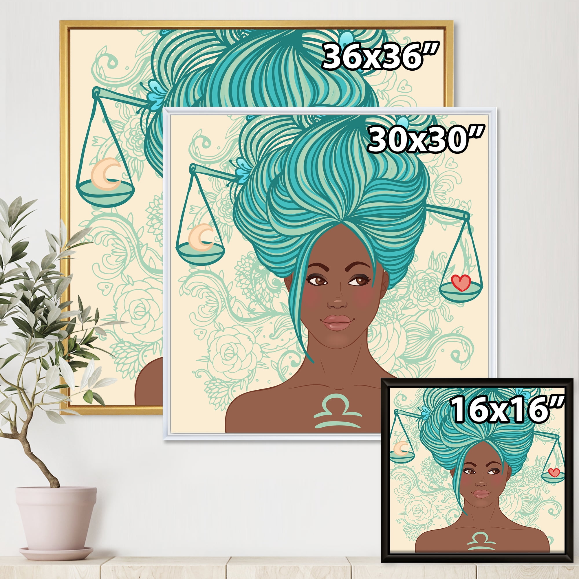 Designart 'Portrait of African American Woman With Blue Hair I' Modern Framed Canvas Wall Art Print