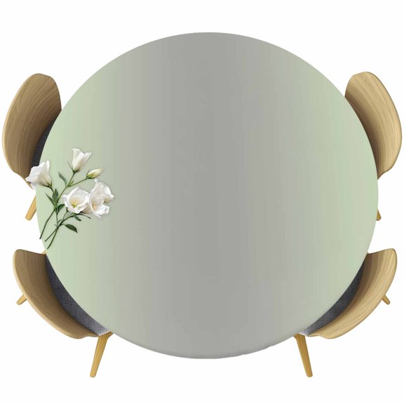 Light Green Grey Ombre Table Cloth, Round Fitted Tablecloths with Elastic Edge, Modern Gradient Abstract Art Wipeable Waterproof Table Cover for Kitchen Wedding 45-54 Inches