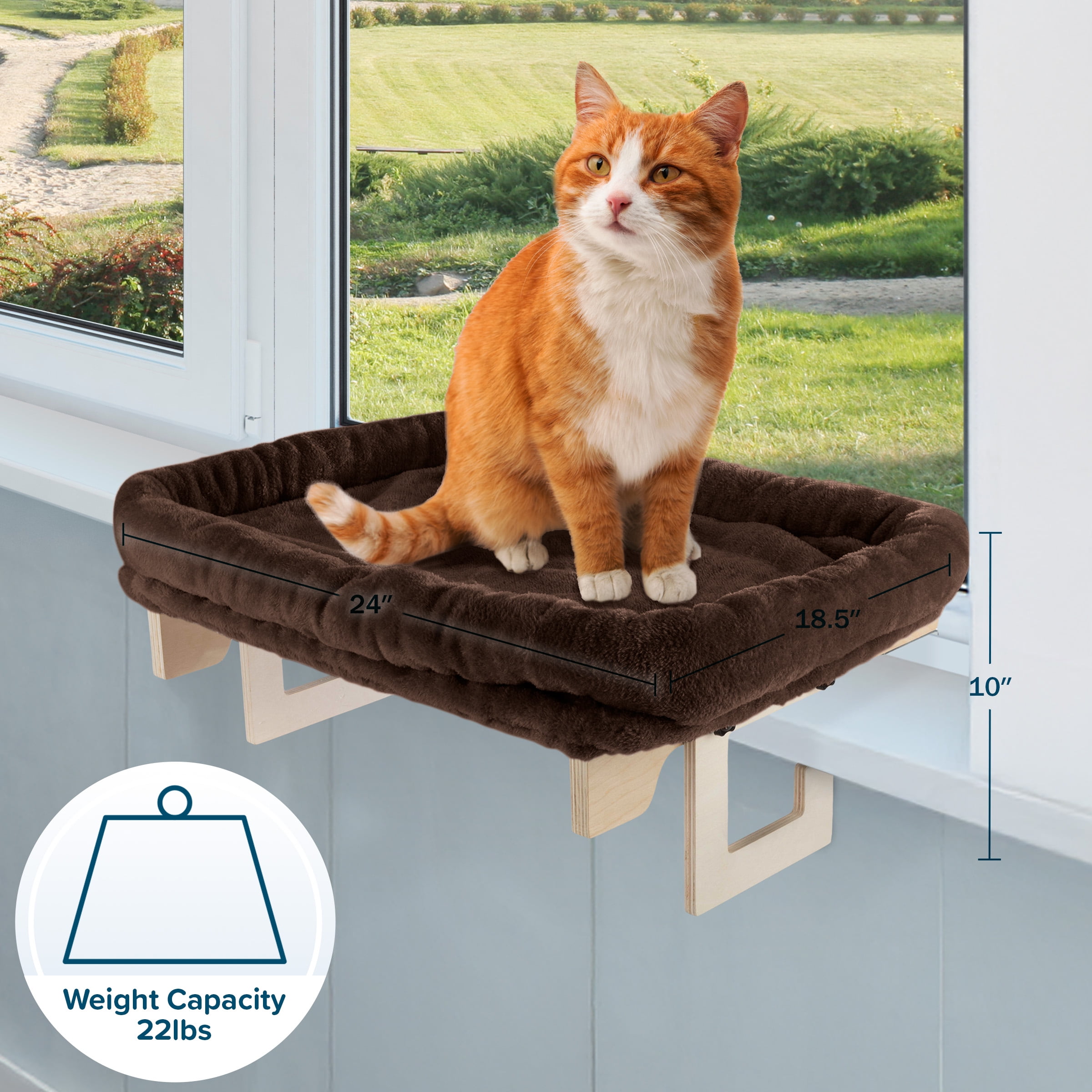 PETMAKER Cat Bed for Window Sill - Cat Window Perch with Bolster (Brown)
