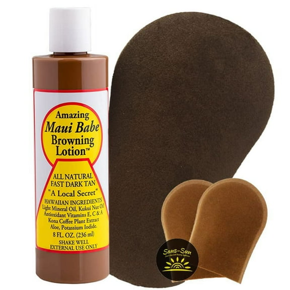 Amazing Maui Babe Browning Lotion 8 oz with Face & Body Tanning Mitts