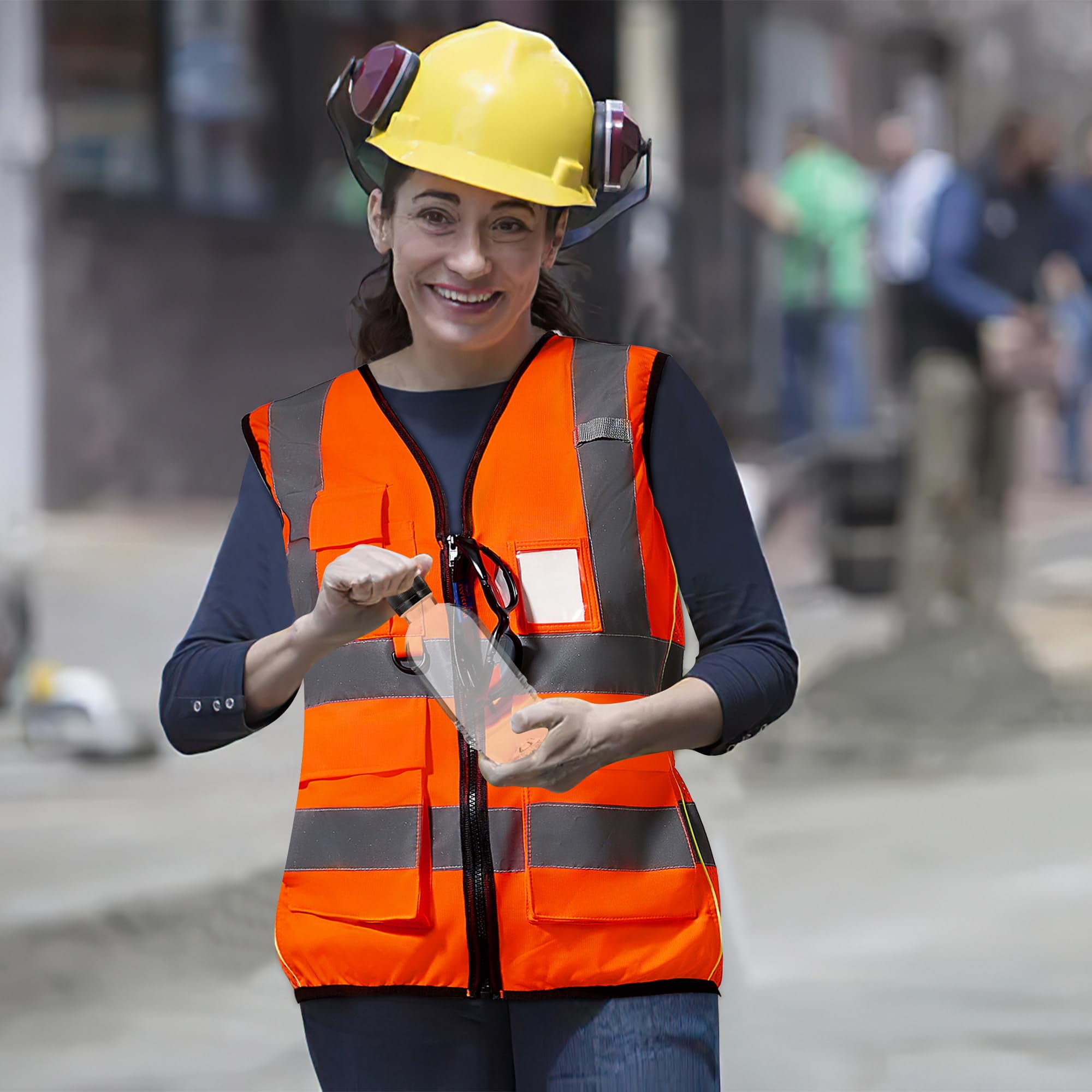 A-SAFETY High Vis Safety Vest for Women - Reflective Strips, Multi-Pockets, Zipper Closure