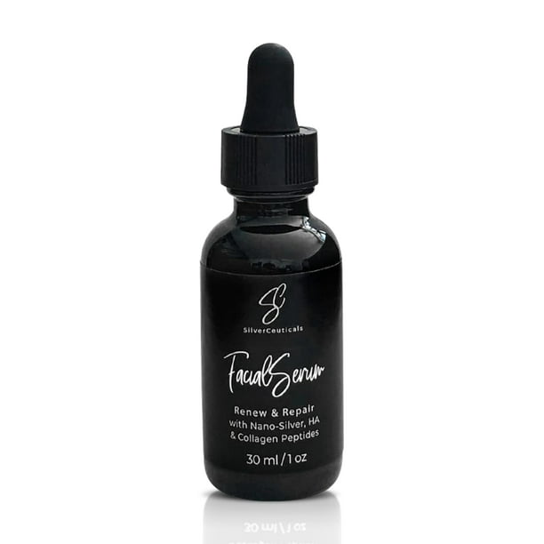 Suero facial SilverCeuticals - 30ml - 32ppm Plata - Líneas finas y arrugas - Colágeno marino - 2 tipos de ácido hialurónico - Hidratación - Calma la piel - Hidrata - Suaviza repara e hidrata - 1oz