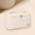 thumbnail image 1 of Bolsa de cosméticos portátil de PU de gran capacidad con asa de color sólido para mujeres y niñas, 1 of 9