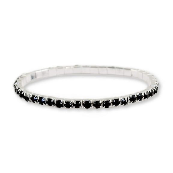 #11950 Single Row Stretch Rhinestone Bracelet - Jet Crystal Silver