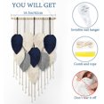 thumbnail image 3 of Tapiz de pared de macramé con hojas tejidas, estilo bohemio, elegante, con plumas, grande, hecho a mano, para dormitorio, sala de estar, apartamento, adorno de 16,5 x 29,5 pulgadas, 3 of 8