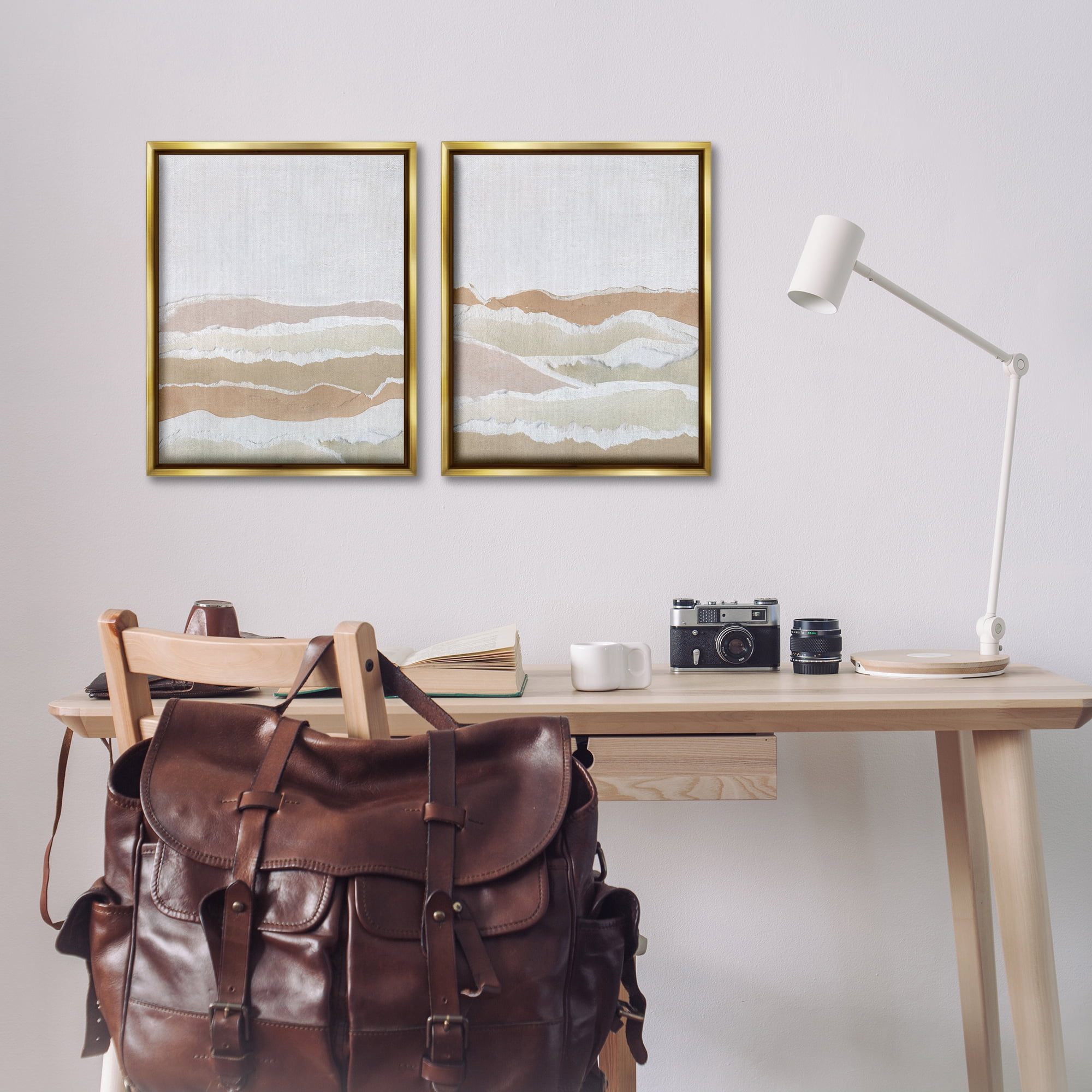 Stupell Industries Abstract Mountain Valley Abstract Painting Gold Floater Framed Canvas Art Print Wall Art, 17 x 21, Set of 2