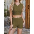 thumbnail image 4 of Womens 2 Piece Outfits Summer Knit Crop Tank Tops Beach Shorts Set Vacation Travel Resort Loungewear Green S, 4 of 8