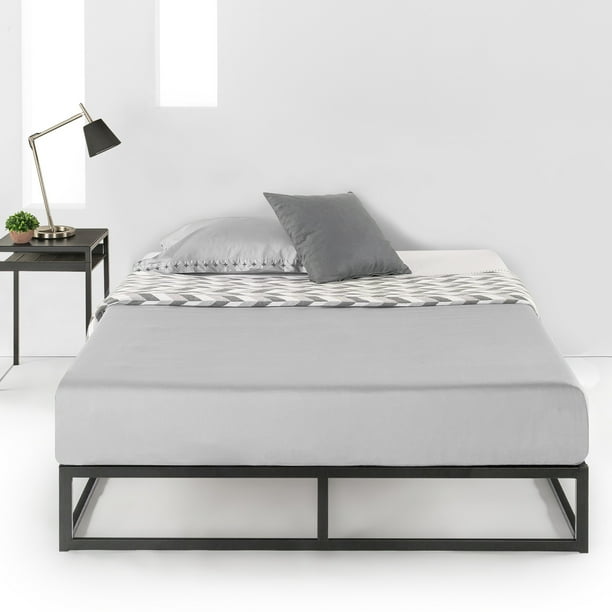 Mellow Modernista 10" Metal Platform Bed with Wooden Slats, Black, Full