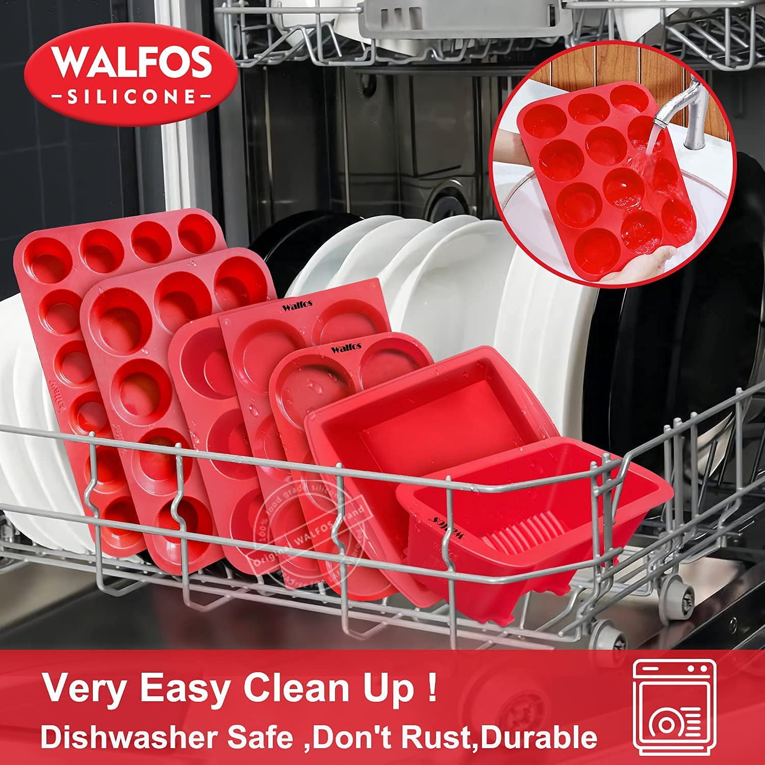 Walfos Silicone Texas Muffin Pan Set- 6 Cup Jumbo Silicone Cupcake Pan Perfect for Egg Muffin Non-Stick Silicone BPA Free & Dishwasher Safe Big Cupcake Just PoP Out Set of 2