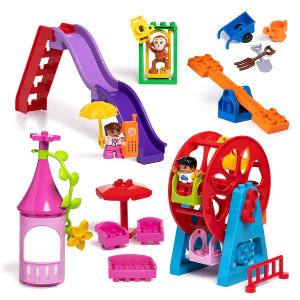The Park Set Building Toy Kit By Plaii- Playground Building Blocks & Accessories Compatible With The Duplo Set- Colorful STEM Play For Toddlers And Kids- Complete DIY Park Construction Kit- 26