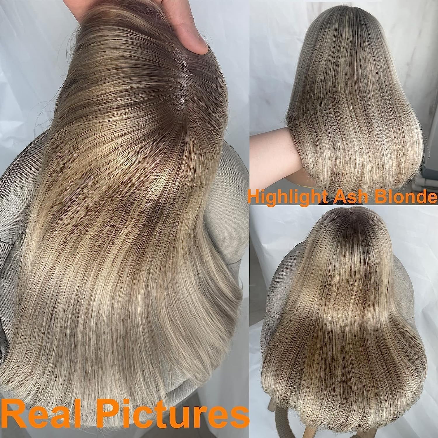 Ombre Highlight Ash Blonde Lace Front Wigs Human Hair Pre Plucked Balayage Blonde Straight Bob HD Transparent 13x4 Ash Brown with Platinum Lace Front Human Hair Wigs For Women 14 Inch
