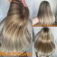 thumbnail image 2 of Ash Blonde Ombre Lace Front Wig Human Hair Bob Wig Short Highlight Balayage Straight 13x4 HD Lace Front Human Hair Wigs For Women Pre Plucked 180 Density 12Inch, 2 of 5